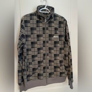 Bench Men's Black and Gray Patterned Lightweight Zip Up Jacket Spring Fall